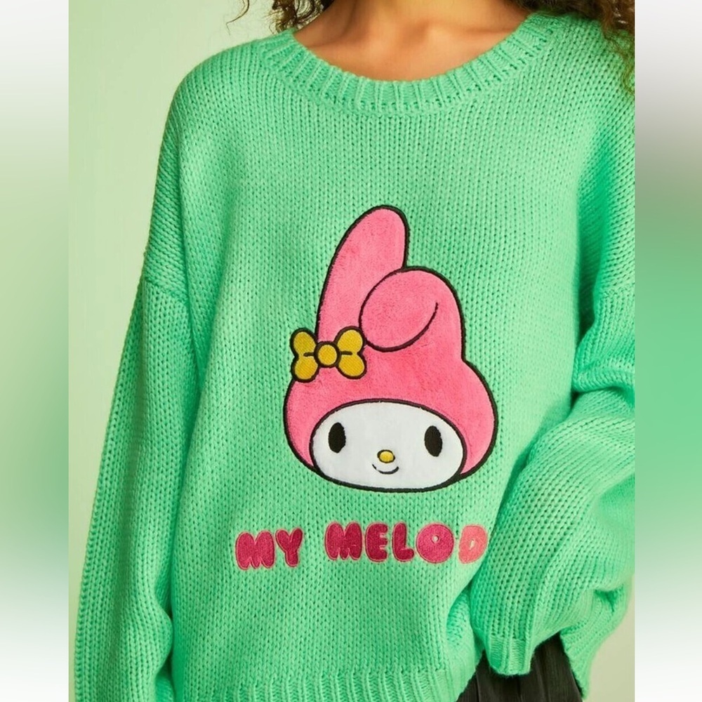 Forever 21 x Hello Kitty & Friends My Melody knit Bright Green sweater sz Small